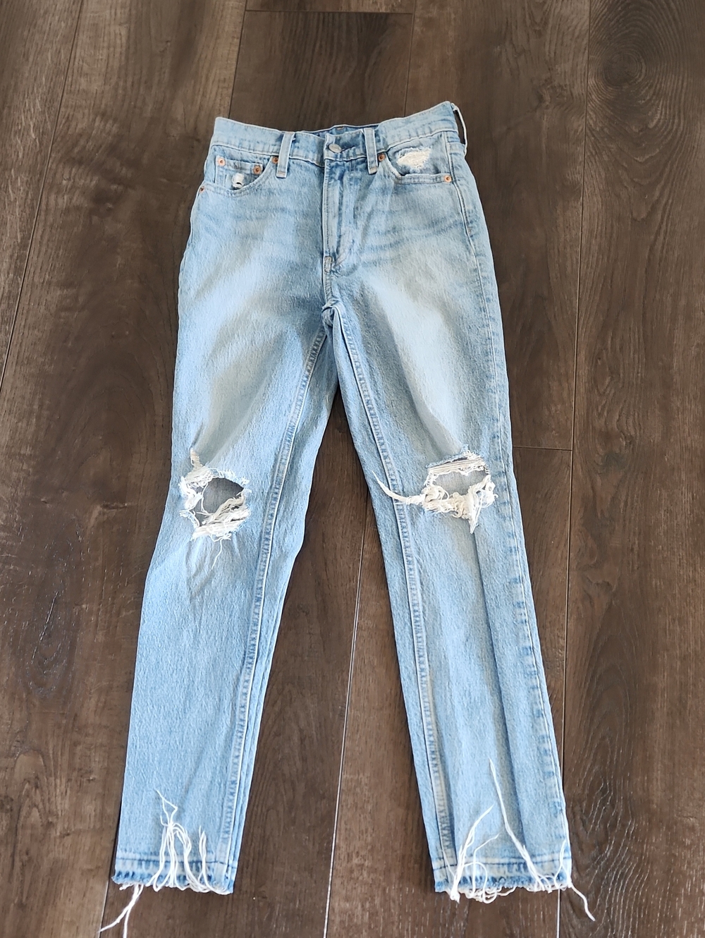 Gap High Rise Cheeky Straight Jeans Distressed Light Blue